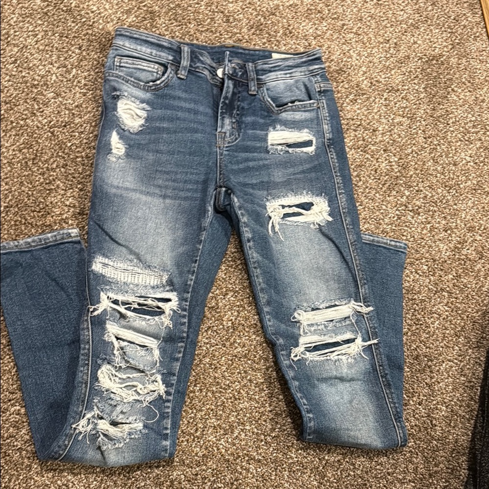 Blue Boyfriend Jeans with Distressed Details